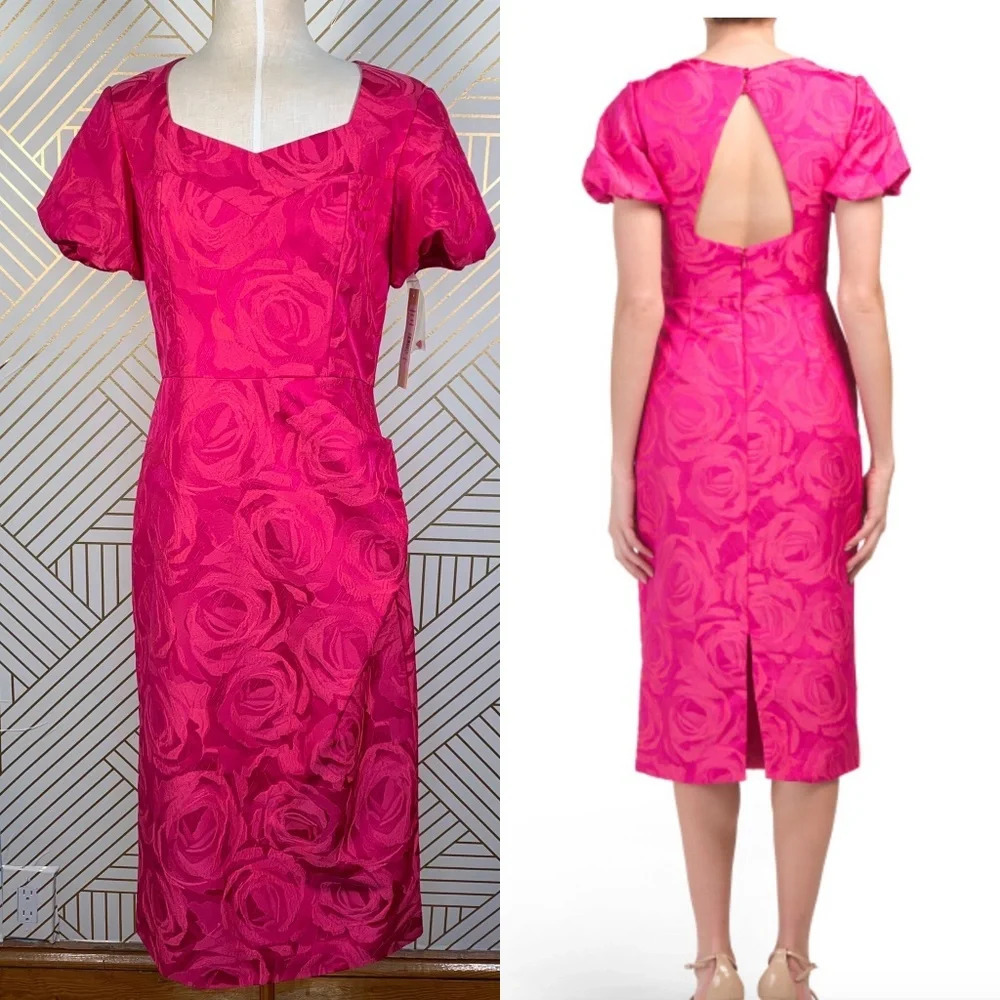 NWT Mikael Aghal Jacquard Floral Dress Raspberry‎